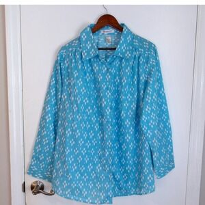 Boamans Blue Button Down Shirt Long Sleeve Dotted Print Casual Top Size XL/#5342
